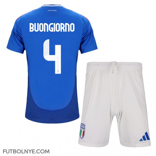 Camiseta Italia Alessandro Buongiorno #4 Primera Equipación para niños Eurocopa 2024 manga corta (+ pantalones cortos)